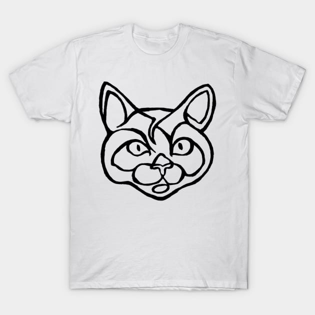 Line Drawing Cat Face Cat Line T-Shirt by badlydrawnbabe